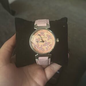 Louis Vuitton Tambour pink with diamond quartz AUTHENTIC real leather